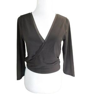 CAbi Size L Large Brown Wrap Style 3/4 Sleeve Knit Cropped Top